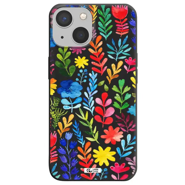 Colorful Watercolor Flowers Apple iPhone 13 mini Silicone black Case