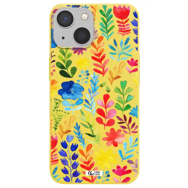 Colorful Watercolor Flowers Apple iPhone 13 mini Silicone canary yellow Case