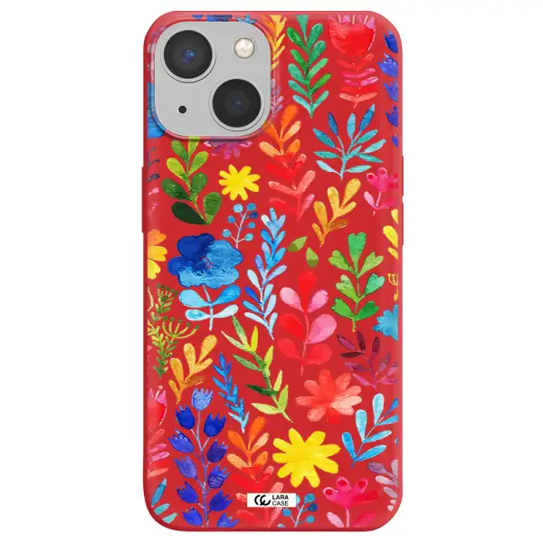 Colorful Watercolor Flowers Apple iPhone 13 mini Silicone Imperial Red Case