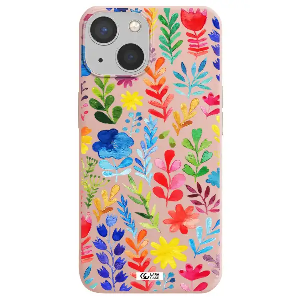 Colorful Watercolor Flowers Apple iPhone 13 mini Silicone pastel pink Case