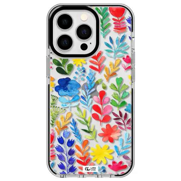 Colorful Watercolor Flowers Apple iPhone 13 Pro impact black border Case