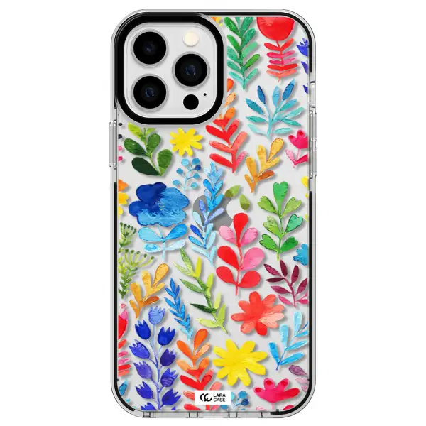 Colorful Watercolor Flowers Apple iPhone 13 Pro Max impact black border Case