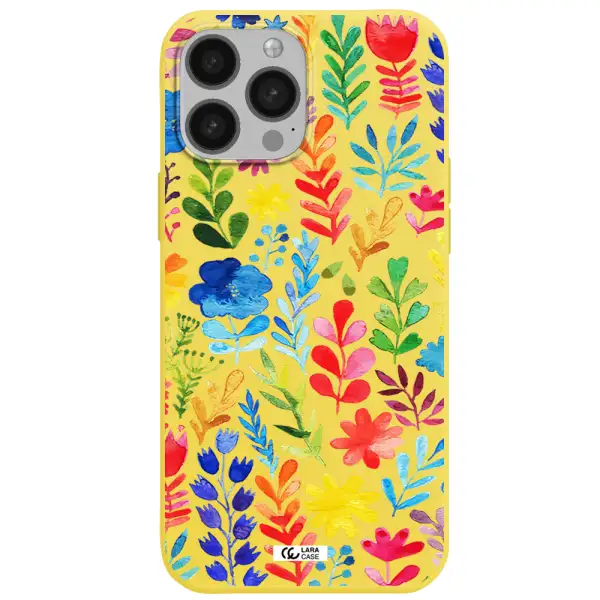 Colorful Watercolor Flowers Apple iPhone 13 Pro Max Silicone canary yellow Case