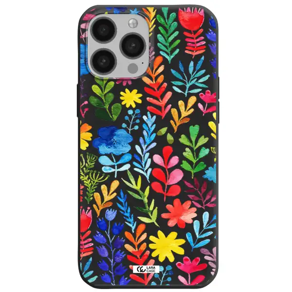 Colorful Watercolor Flowers Apple iPhone 13 Pro Silicone black Case