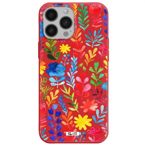 Colorful Watercolor Flowers Apple iPhone 13 Pro Silicone Imperial Red Case