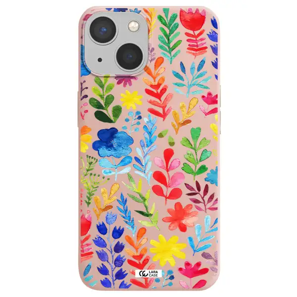Colorful Watercolor Flowers Apple iPhone 13 Silicone pastel pink Case