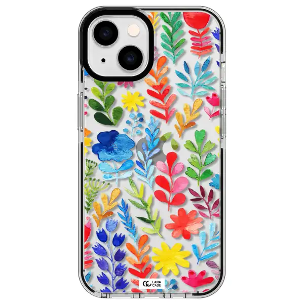 Colorful Watercolor Flowers Apple iPhone 14 impact black border Case