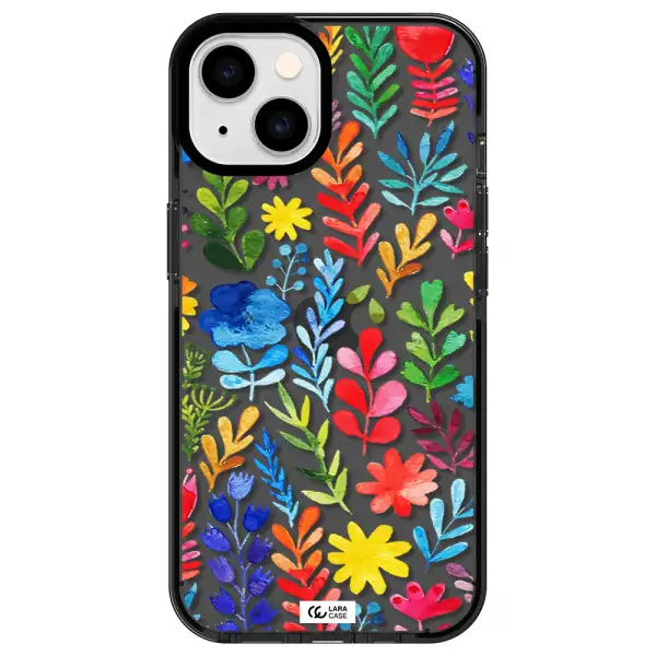 Colorful Watercolor Flowers Apple iPhone 14 impact Smoke Black Case