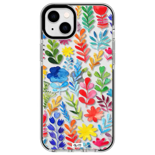 Colorful Watercolor Flowers Apple iPhone 14 plus impact black border Case