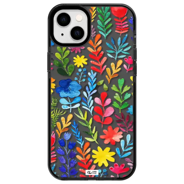 Colorful Watercolor Flowers Apple iPhone 14 plus impact Smoke Black Case