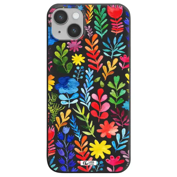 Colorful Watercolor Flowers Apple iPhone 14 plus Silicone black Case