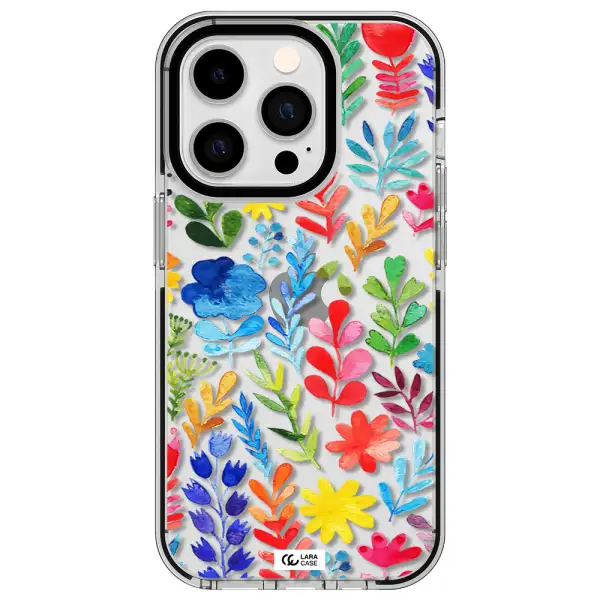 Colorful Watercolor Flowers Apple iPhone 14 pro impact black border Case