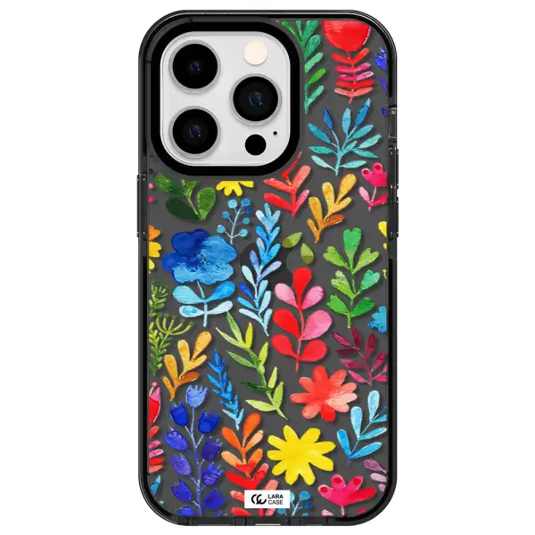 Colorful Watercolor Flowers Apple iPhone 14 pro impact Smoke Black Case