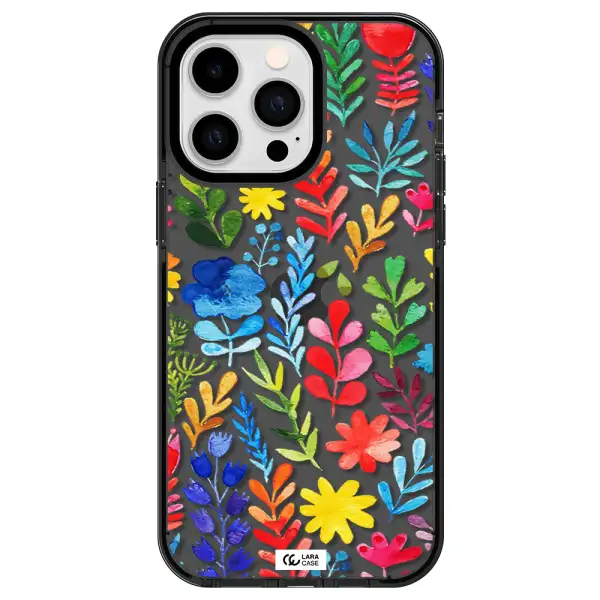 Colorful Watercolor Flowers Apple iPhone 14 pro max impact Smoke Black Case