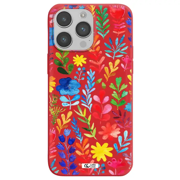 Colorful Watercolor Flowers Apple iPhone 14 pro Silicone Imperial Red Case