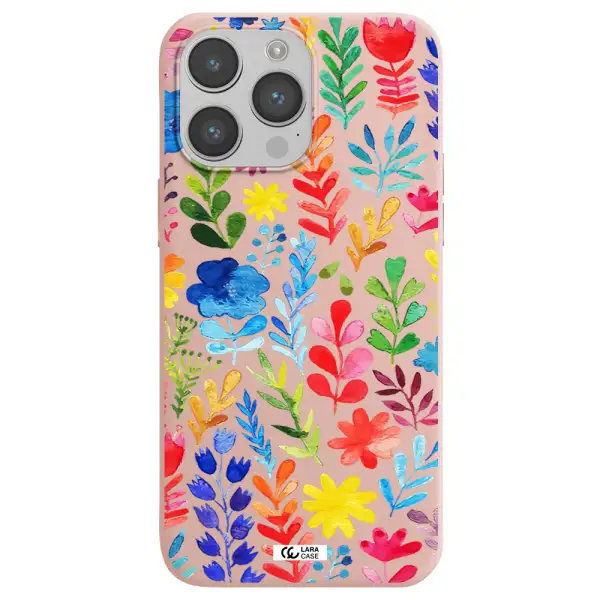 Colorful Watercolor Flowers Apple iPhone 14 pro Silicone pastel pink Case