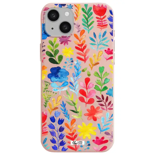 Colorful Watercolor Flowers Apple iphone 15 plus Silicone pastel pink Case