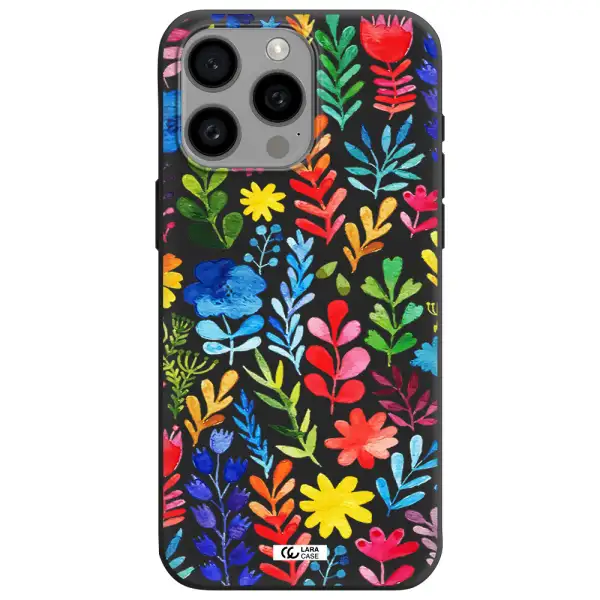 Colorful Watercolor Flowers Apple Iphone 15 Pro max Silicone black Case