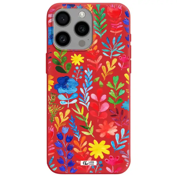 Colorful Watercolor Flowers Apple Iphone 15 Pro Max Silicone Imperial Red Case