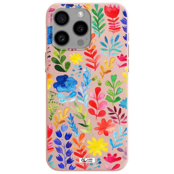Colorful Watercolor Flowers Apple Iphone 15 Pro max Silicone pastel pink Case