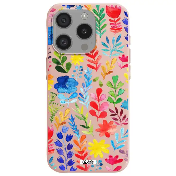 Colorful Watercolor Flowers Apple Iphone 15 Pro Silicone Pastel Pink Case