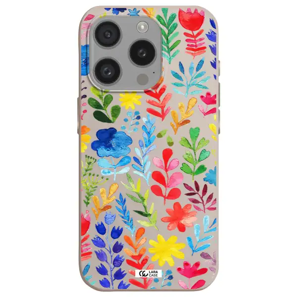 Colorful Watercolor Flowers Apple Iphone 15 Pro Silicone Stone Case