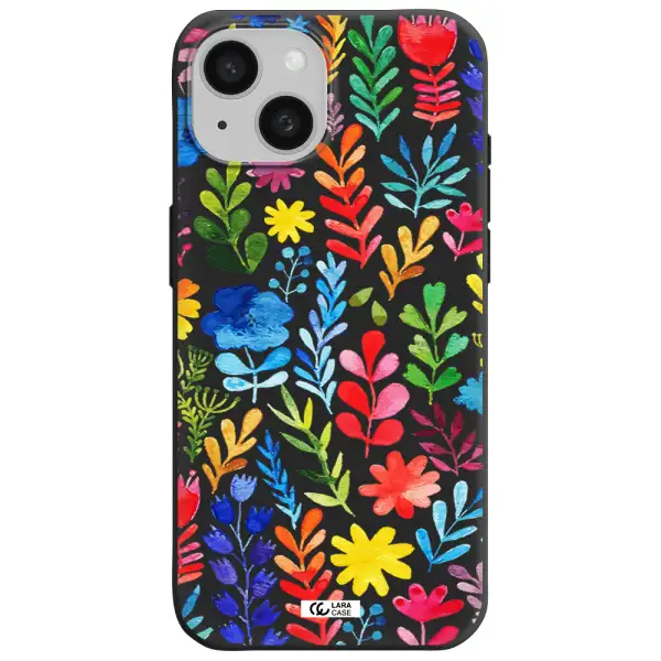 Colorful Watercolor Flowers Apple iPhone 15 Silicone black Case