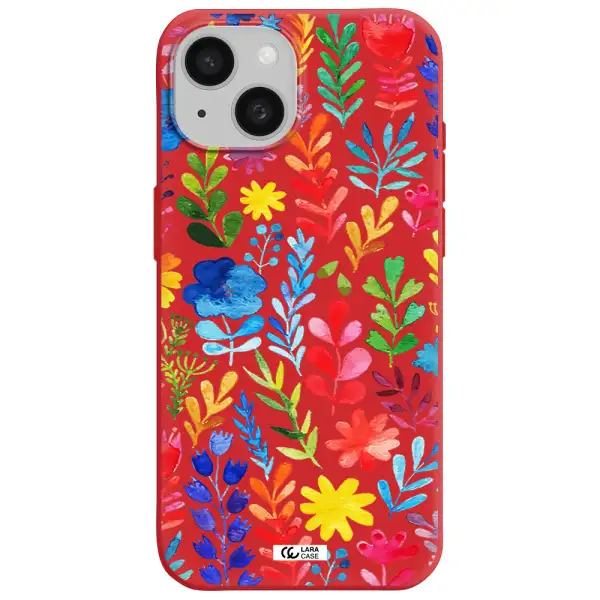 Colorful Watercolor Flowers Apple Iphone 15 Silicone Imperial Red Case