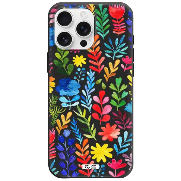 Colorful Watercolor Flowers Apple Iphone 16 Pro Max Silicone Black Case
