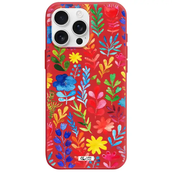 Colorful Watercolor Flowers Apple Iphone 16 Pro Max Silicone Imperial Red Case