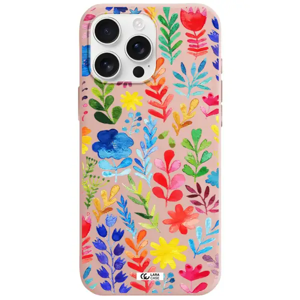 Colorful Watercolor Flowers Apple Iphone 16 Pro Max Silicone Pastel Pink Case