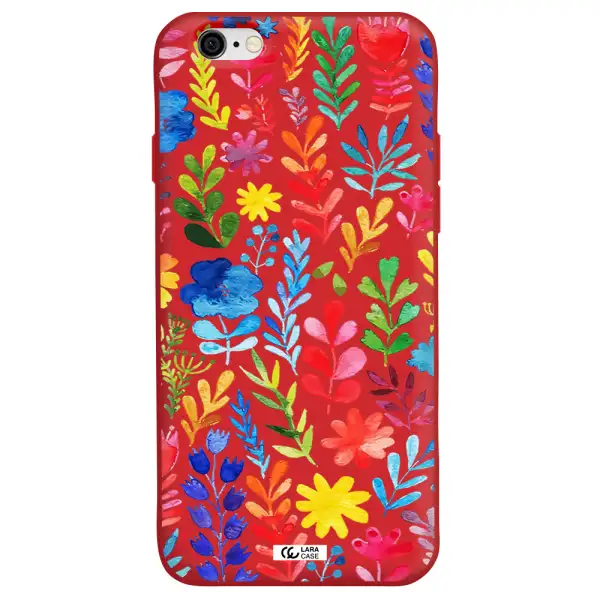 Colorful Watercolor Flowers Apple iPhone 6 Silicone Imperial Red Case