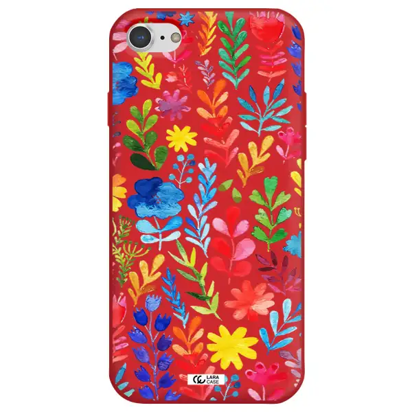 Colorful Watercolor Flowers Apple iPhone 8 Silicone Imperial Red Case