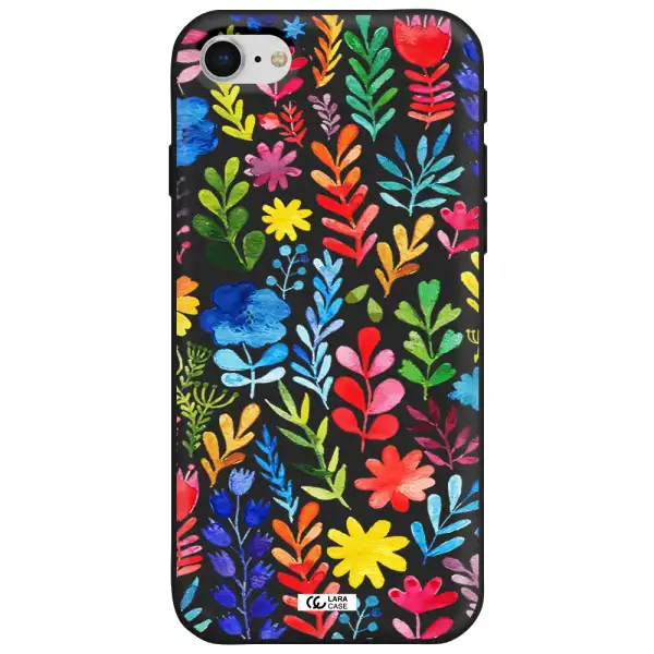Colorful Watercolor Flowers Apple iPhone se 2020 Silicone black Case