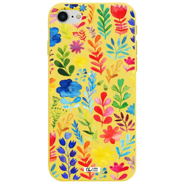 Colorful Watercolor Flowers Apple iPhone se 2020 Silicone canary yellow Case