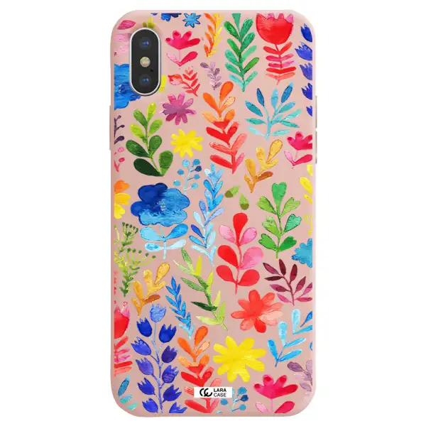 Colorful Watercolor Flowers Apple iPhone XS max Silicone pastel pink Case
