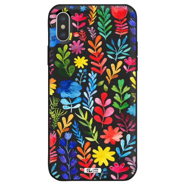 Colorful Watercolor Flowers Apple iPhone XS Silicone black Case