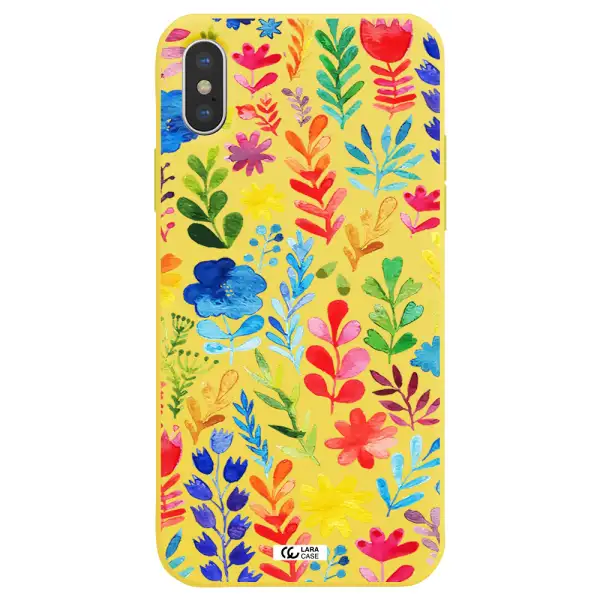 Colorful Watercolor Flowers Apple iPhone XS Silicone canary yellow Case