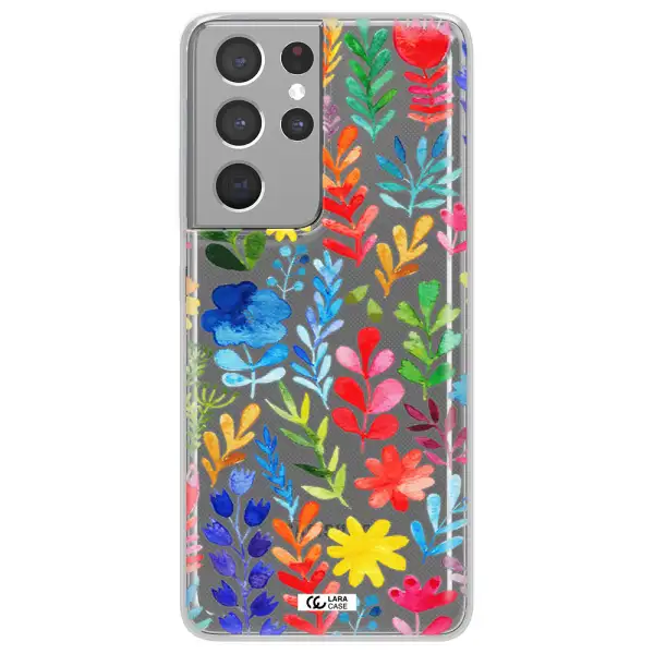 Colorful Watercolor Flowers Samsung S21 Ultra Clear TPU Case