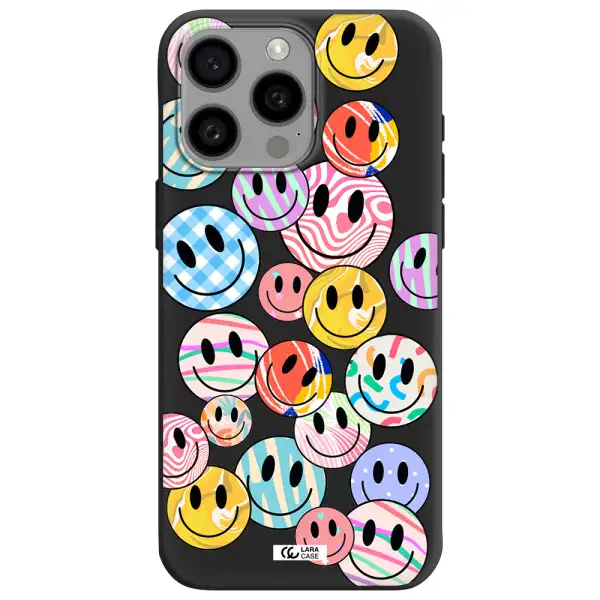 Colorful Smile Apple Iphone 15 Pro max Silicone black Case