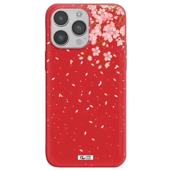 Sakura Fall Apple iPhone 14 pro Silicone Imperial Red Case