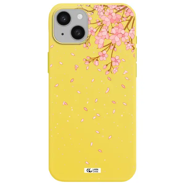 Sakura Fall Apple iphone 15 plus Silicone canary yellow Case