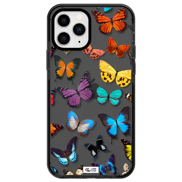Colorful Butterflies Apple iPhone 11 pro max impact Smoke Black Case
