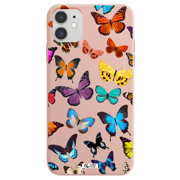 Colorful Butterflies Apple iPhone 11 Silicone pastel pink Case
