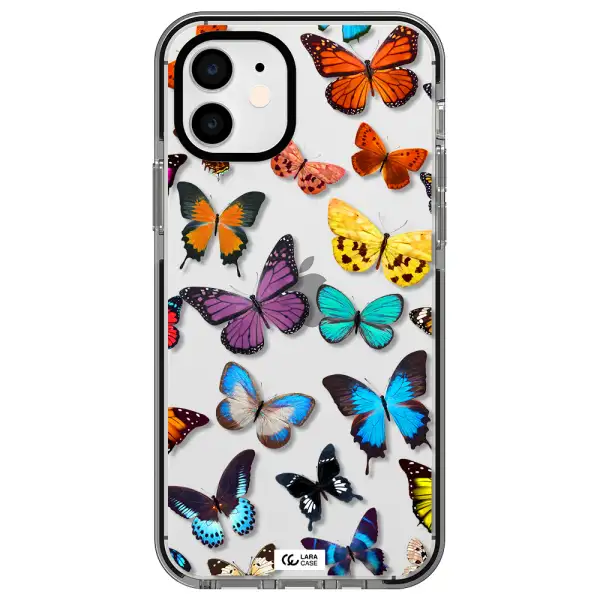 Colorful Butterflies Apple iPhone 12 impact black border Case