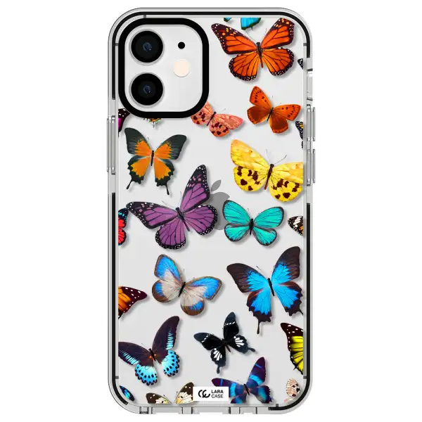 Colorful Butterflies Apple iPhone 12 mini impact black border Case