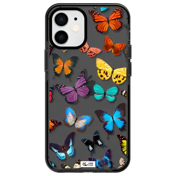 Colorful Butterflies Apple iPhone 12 mini impact Smoke Black Case