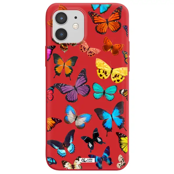 Colorful Butterflies Apple iPhone 12 mini Silicone Imperial Red Case