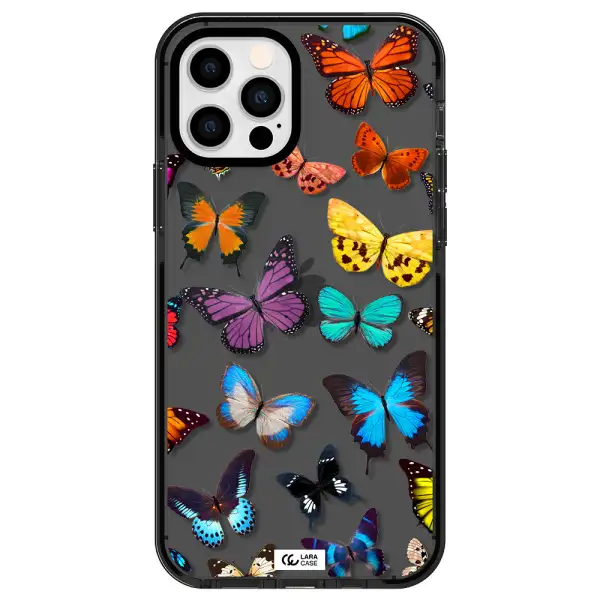 Colorful Butterflies Apple iPhone 12 pro impact Smoke Black Case