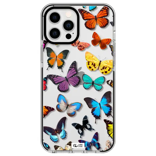 Colorful Butterflies Apple iPhone 12 pro max impact black border Case